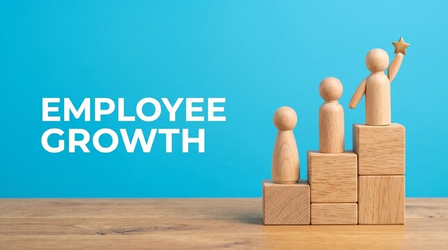 Employee growth illustration with climbing figures on blocks