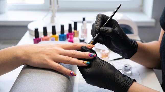 Manicurist creates vibrant nail art design