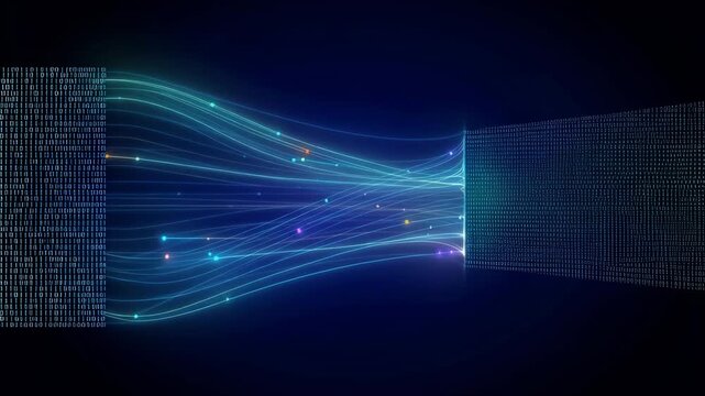 Neural data transfer network with glowing connections in futuristic digital space