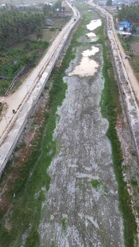 Aerial View of Dried Riverbed in Rural Area