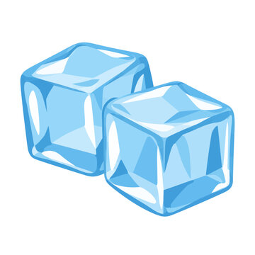 Two Transparent Blue Ice Cubes Overlapping Flat Vector Illustration Isolated on White Background