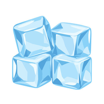 Four Transparent Blue Ice Cubes Arranged in a Stack Flat Vector Illustration Isolated on White Background