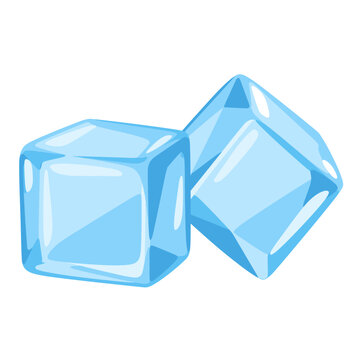 Two Transparent Blue Ice Cubes With One Tilted Diagonally Flat Vector Illustration Isolated on White Background