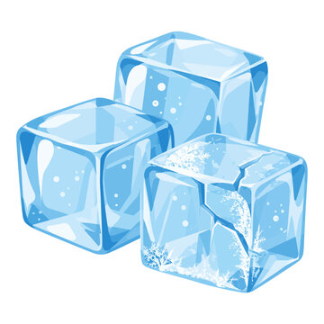 Three Frosted Blue Ice Cubes With Cracked Frozen Surface Flat Vector Illustration Isolated on White Background