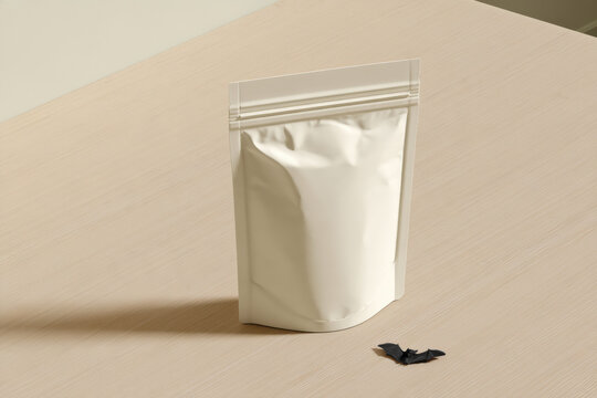 This image showcases a sleek, minimalist packaging bag paired with a bat origami figure, emphasizing contrasts in design and the beauty of simplicity and creativity.