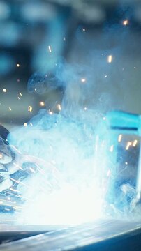 Intense Welding Process Captured: Sparks, Smoke, and Precision in Metal Fabrication Displaying the Dynamic Art of Welding in Action