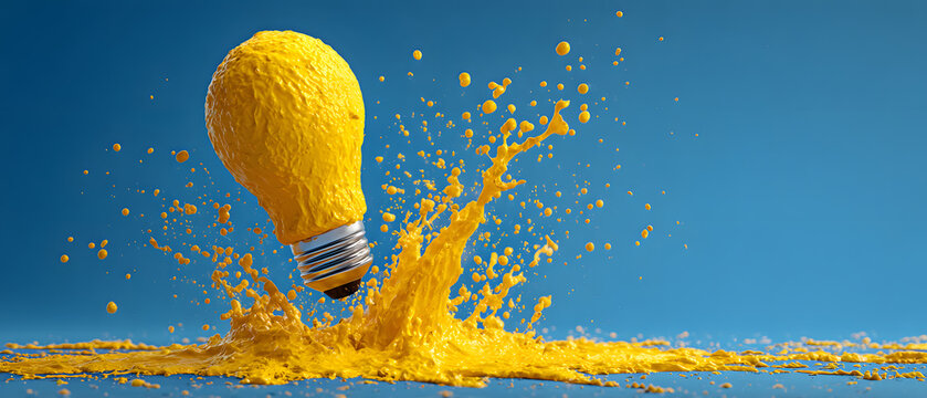 The yellow light bulb launching into a bright blue background.