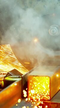Dynamic Metal Cutting Process: Sparks Fly as a Machine Tool Engages With Steel, Showcasing the Intricate Arts of Industrial Engineering and Fabrication Techniques