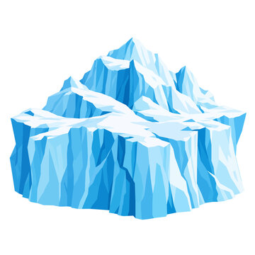 Blue Arctic Glacier Ice Mountain with Snowy Peaks and Frozen Cliffs Isolated on White Background Flat Vector Illustration