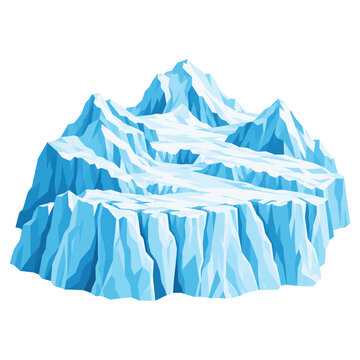 Blue Arctic Glacier Ice Mountain with Snowy Peaks and Frozen Cliffs Isolated on White Background Flat Vector Illustration