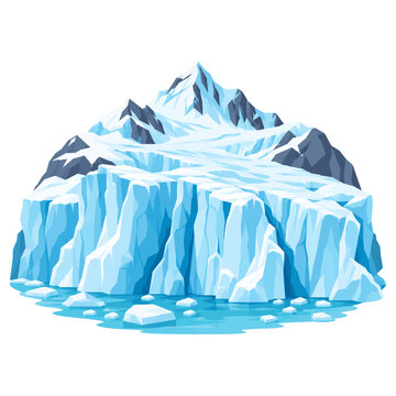 Blue Arctic Glacier Ice Mountain with Snowy Peaks and Frozen Cliffs Isolated on White Background Flat Vector Illustration
