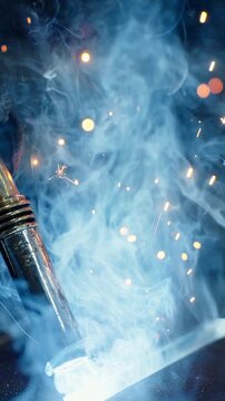 Captivating Scenes of Metal Welding: A Journey Through Sparks, Flames, and Smoke in an Industrial Setting, Showcasing the Art of Fusion and Craftsmanship