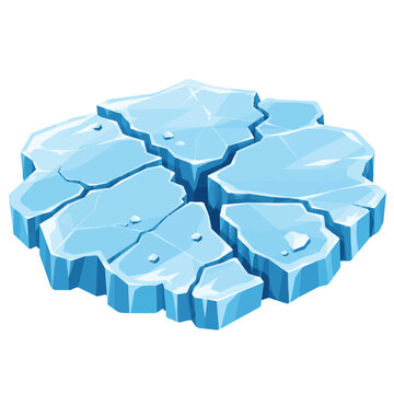 Cracked Frozen Lake Ice Surface with Deep Fractures and Broken Ice Sheets, Blue Winter Ice Floe Flat Vector Illustration Isolated on White Background