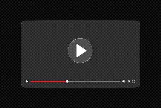 Modern Glassmorphism Video Player UI Template with Transparent Glass Effect, Play Button, Progress Bar, Volume Control, 4K and Fullscreen Icons