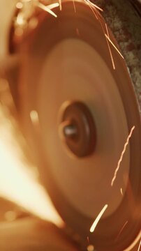 Close-Up of a Rotating Grinding Disc Producing Bright Sparks During a Metalworking Process, Capturing the Intensity and Precision of Industrial Tools