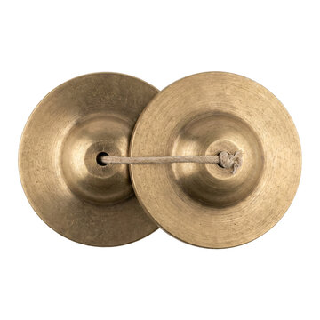 Pair of brass ching hand cymbals tied with a cord