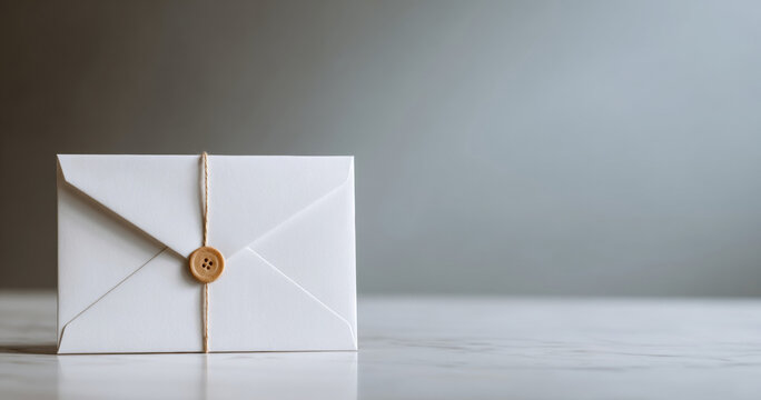 White envelope sealed with string and button
