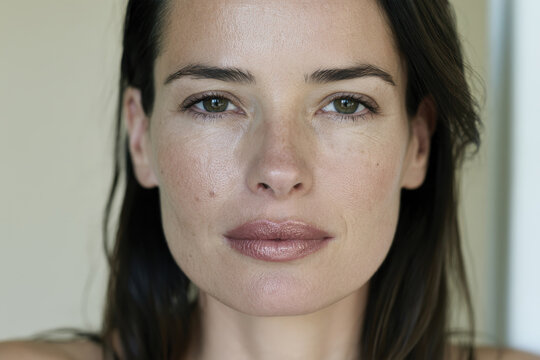A close-up portrait of a young woman with a natural look, showcasing her smooth skin and healthy appearance, capturing the essence of beauty and self-confidence.