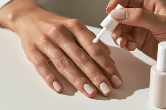 An aesthetically pleasing close-up image showing the application of nail polish, highlighting a moment of beauty care that emphasizes precision and personal style in everyday life.