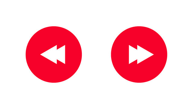 Red circular fast forward and rewind navigation buttons with white arrow symbols