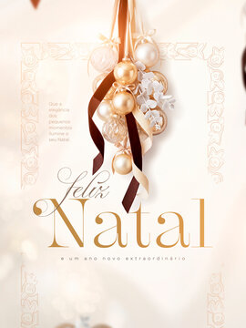 Feliz Natal com Ornamentos Dourados Post Card Insta Template Banner