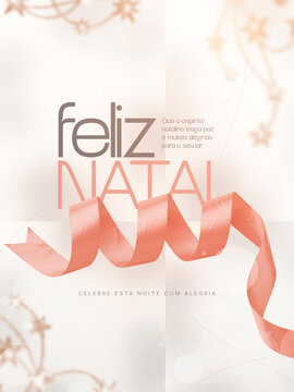 Feliz Natal Fita Rosa Minimalista Post Card Insta Template Banner