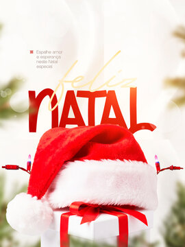 Feliz Natal com Gorro de Papai Noel Post Card Insta Template Banner