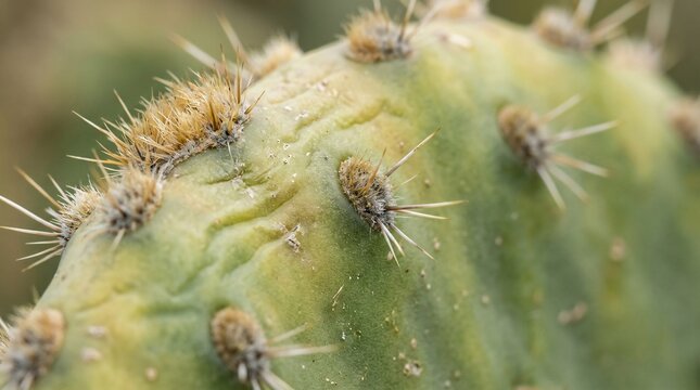 Prickly pear cactus macro close-up showing spines and areoles (Upscaled)