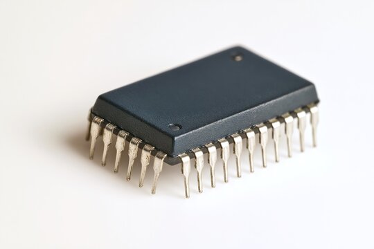 Microcontroller with 40 pins, black plastic casing, metallic contacts.