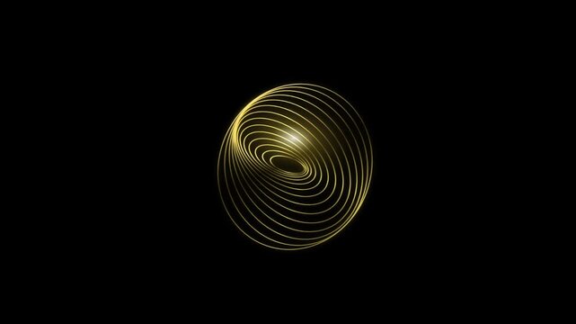 Abstract golden spiral ellipse wireframe glowing in dark space with lens flare and futuristic geometric circular lines pattern design