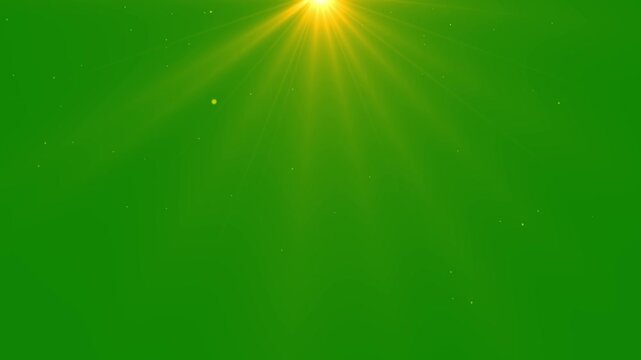 Golden glowing top spotlight, center stage light beam animation, dust particles, green screen background, 4k