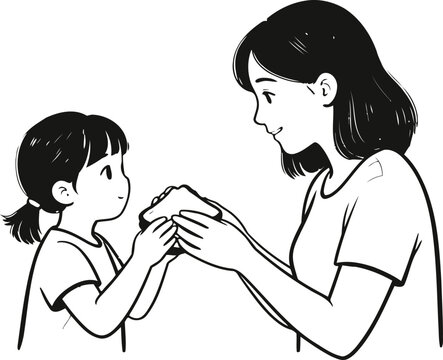 Mother and daughter sharing a sandwich together family bonding and healthy eating concept