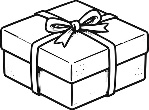 Gift box wrapped with ribbon and bow, simple present illustration, celebration and surprise concept