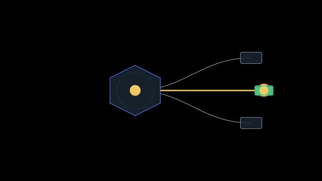 AI agent decision routing animation showing an intelligent system evaluating multiple workflow paths and selecting the appropriate route for an incoming task. Useful for artificial intelligence, agent