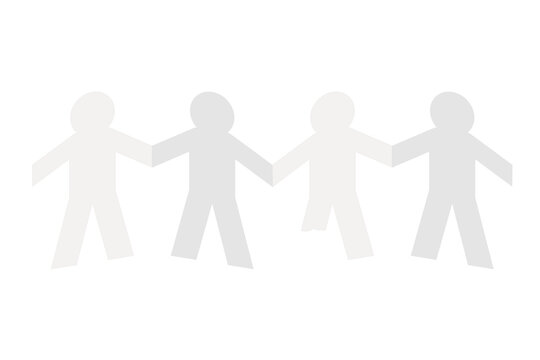 Vector illustration of paper cut figures holding hands with an amputee person, symbolizing inclusion, support, and diversity (cut out)