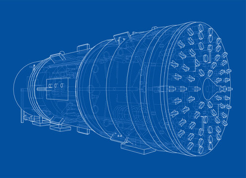 Wireframe tunnel boring machine. Vector