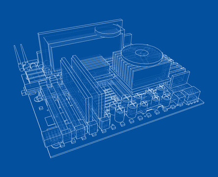 computer motherboard blueprint. Vector