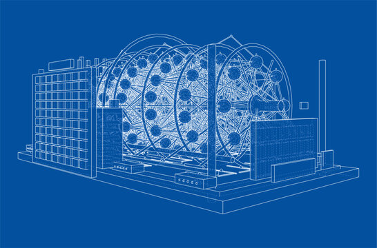 Wireframe network structure on a platform. Vector