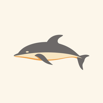 Mid century minimal grey dolphin vector illustration