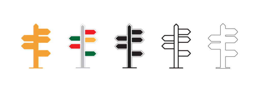 Various directional signpost icons in different styles