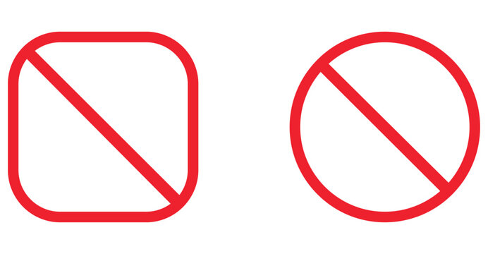 Red forbidden sign and banned prohibition symbol icons isolated on a white background.