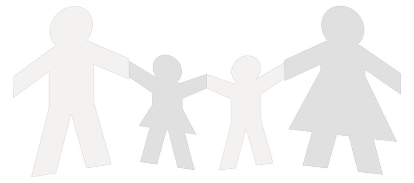 Paper chain cutout of parents and children holding hands, symbolizing family unity and support (cut out)