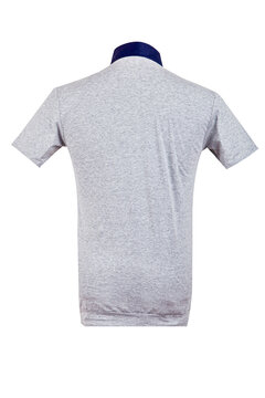Back view of blank heather grey short sleeve t-shirt, isolated on white background