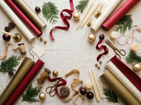 Christmas Gift Wrapping Frame Background With Copy Space