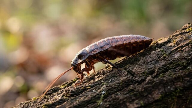 madagascar hissing cockroach close up at morning light in madagascar tropical forest video