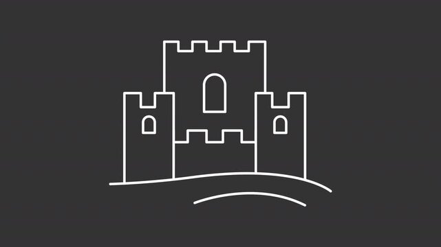 Animated castle of sand white line icon. Traditional beach game outline animation. Fairy tale building made by children. Toy fort on sea coast. Dark mode linear motion graphic loop