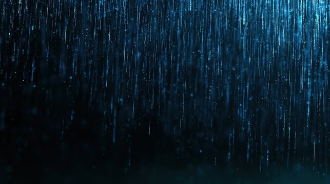 Glowing blue particles fall like digital rain against a dark background. Ideal backdrop for cybersecurity and data streaming concepts.