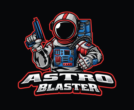 Armed Astronaut Blaster Mascot Logo Illustration