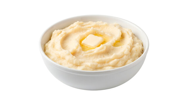 Thanksgiving Mashed Potatoes with Butter in Ceramic Bowl, No Background, Transparent PNG
