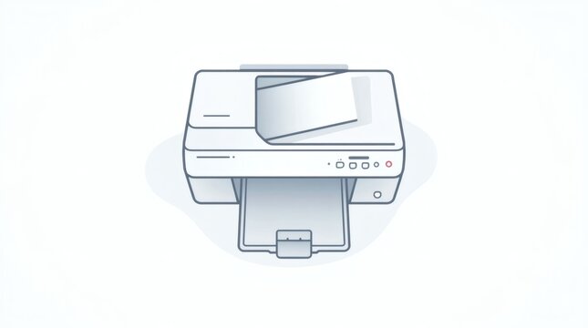 Minimal line illustration of a multifunction printer with a sheet of paper on top